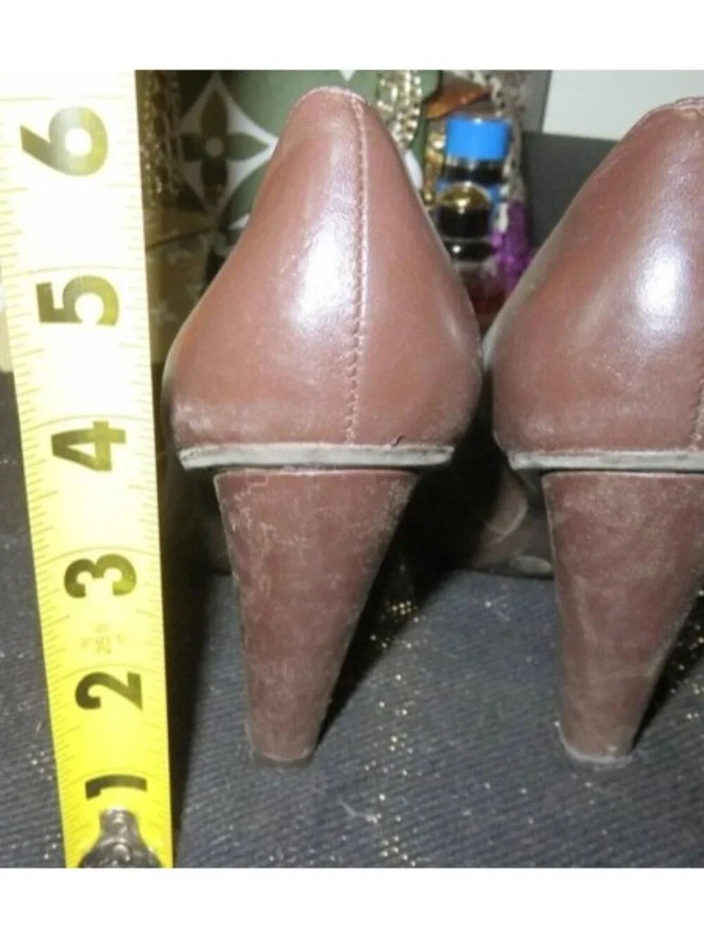 BCBGeneration BCBGirls Brown Leather Retro Prep Chunky Heel Button Adorned Pumps